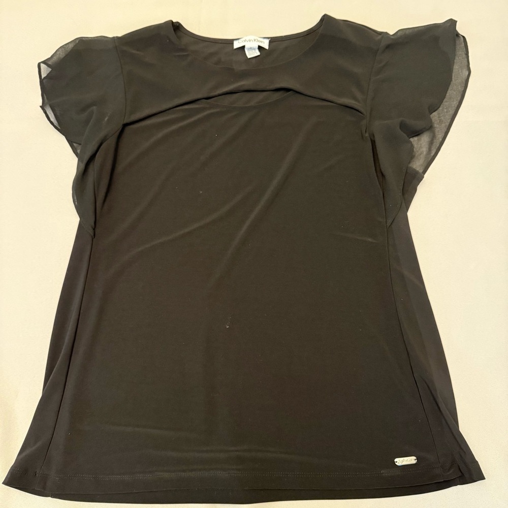 Calvin‎ Klein Black Flutter Sleeve Blouse